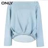 ONLY Brand 2018 NEW summer cotton67% casual solid color slah neck asymmetrical hem tops women denim shirts |117362502