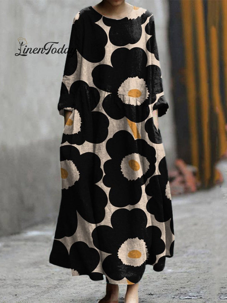 Women&rsquo;s Lovely Floral Art Print Pocket Cotton Dress Multicolor / S
