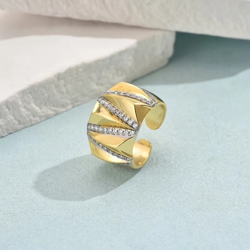 Copper 18K Gold Plated Inlay Geometric Zircon Open Rings
