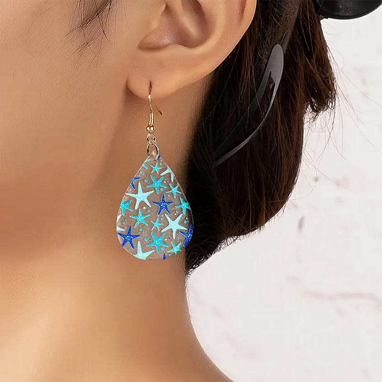 1 Pair Of Drop Earrings Waterdrop Pendant + Starfish Pattern Match Daily Outfits Party Accessories Summer Vacation Decor