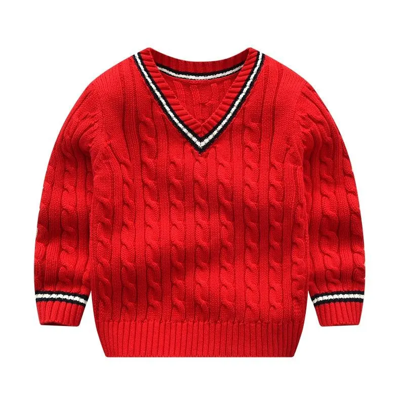2-6T Toddler Kid Baby Boy Sweater Autumn Winter Warm Clothes Knitted Pullover Top V Neck Long Sleeve Sweater Childrens Outfit