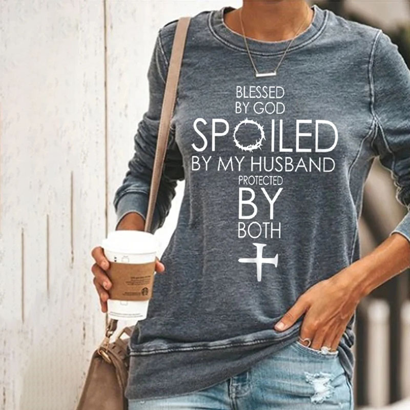 Comstylish Women's Blessed By God Spoiled By My Husband Protected By Both Sweatshirt