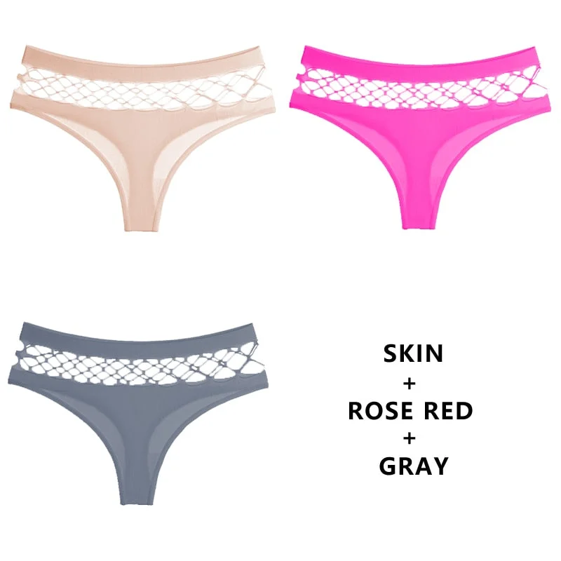 TERMEZY 3Pcs/Lot Hollow Out Lingerie Europe Seamless Sexy Panties Women  Elasticity Underwear Temptation Middle-waist G String