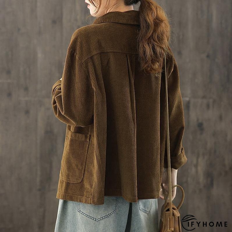 Women Plus Size Pocket Corduroy Coat | IFYHOME