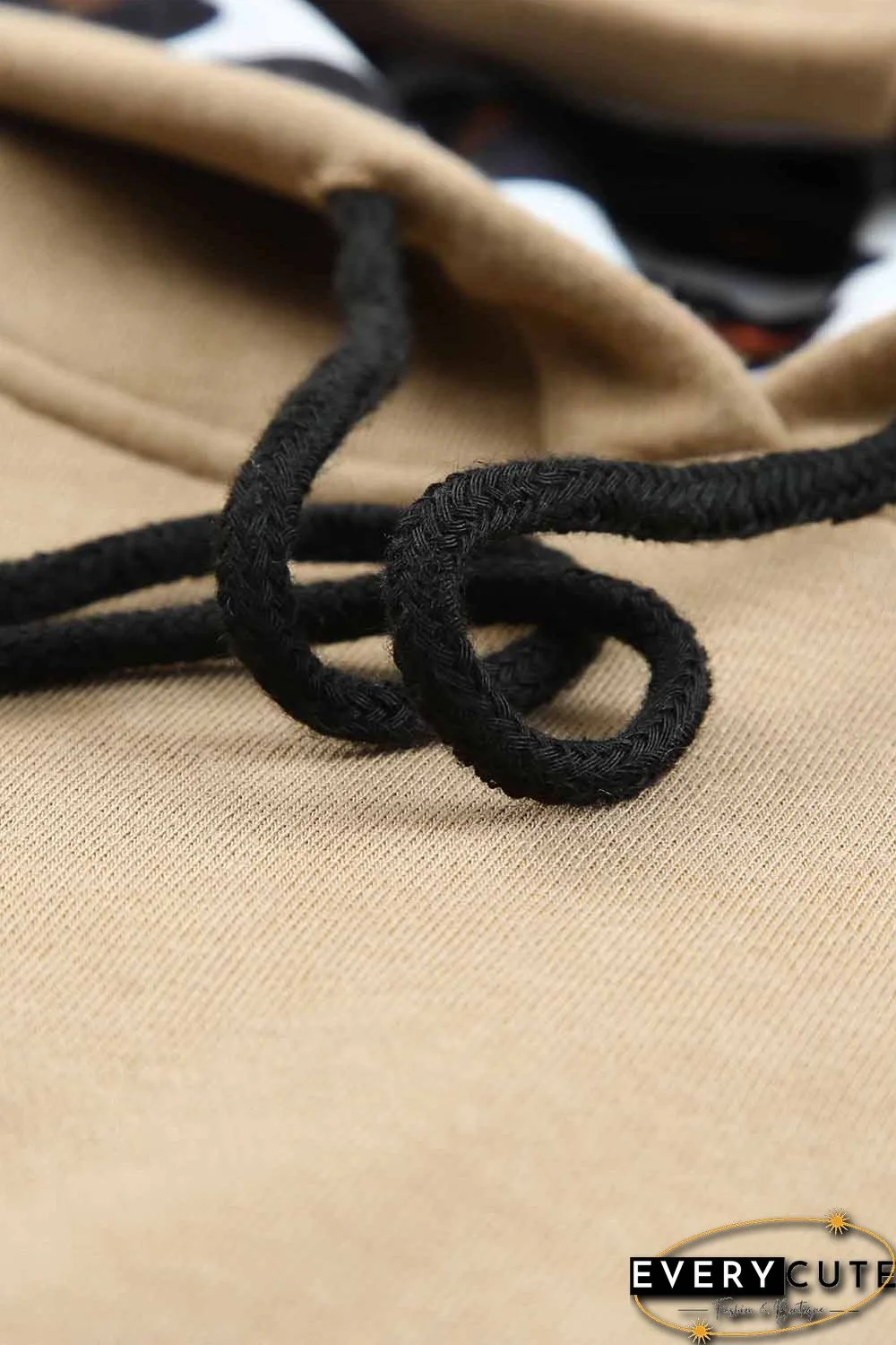 Khaki Leopard Bishop Sleeve Hooded Sweatshirt