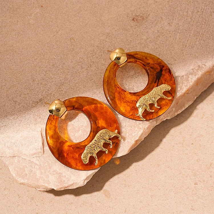 Resin Smudged Hoop Tiger Earrings