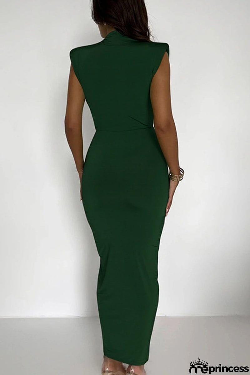 Sexy Solid Fold V Neck Waist Skirt Dresses