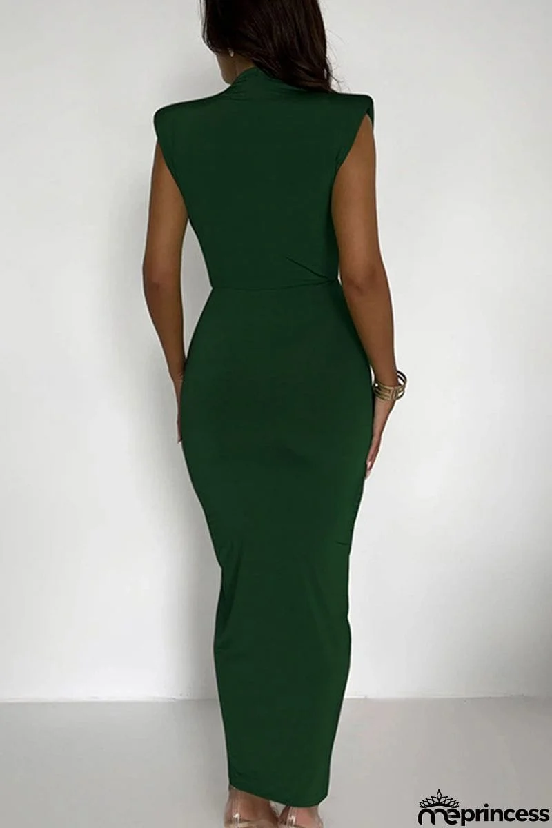 Sexy Solid Fold V Neck Waist Skirt Dresses