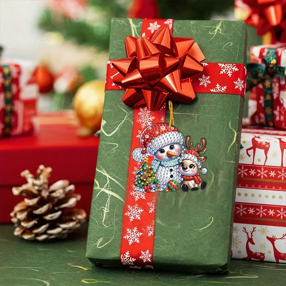 12Pcs Xmas Theme 2D Flat DIY Diamond Christmas Tree Pendant Wall Door Decoration