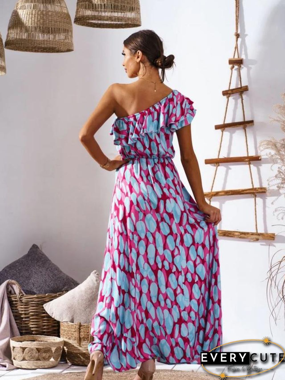One Shoulder Wrap Waist Maxi Dress