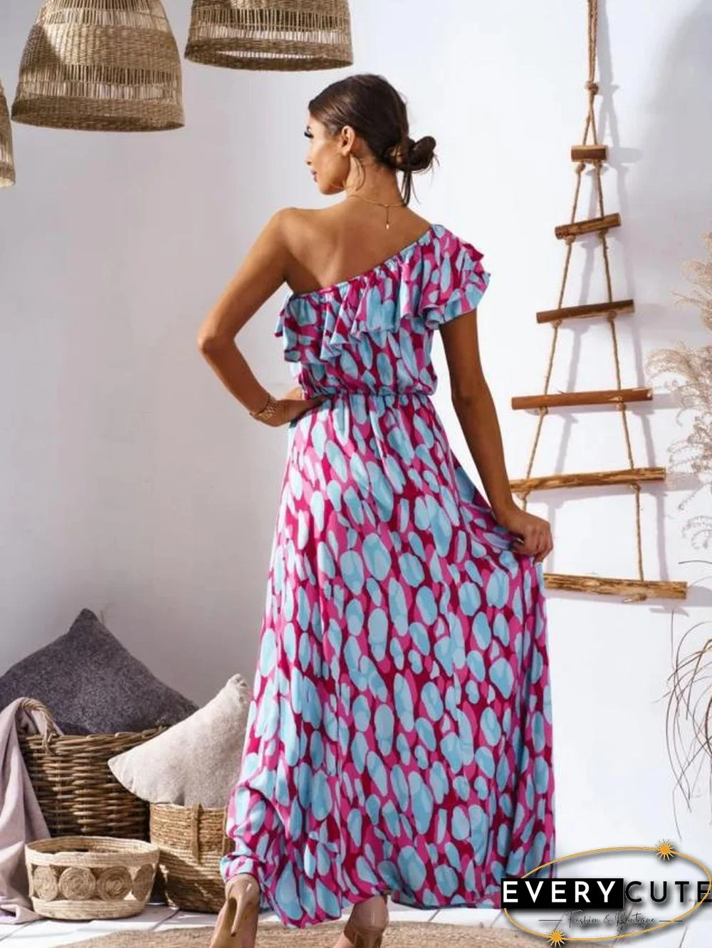One Shoulder Wrap Waist Maxi Dress