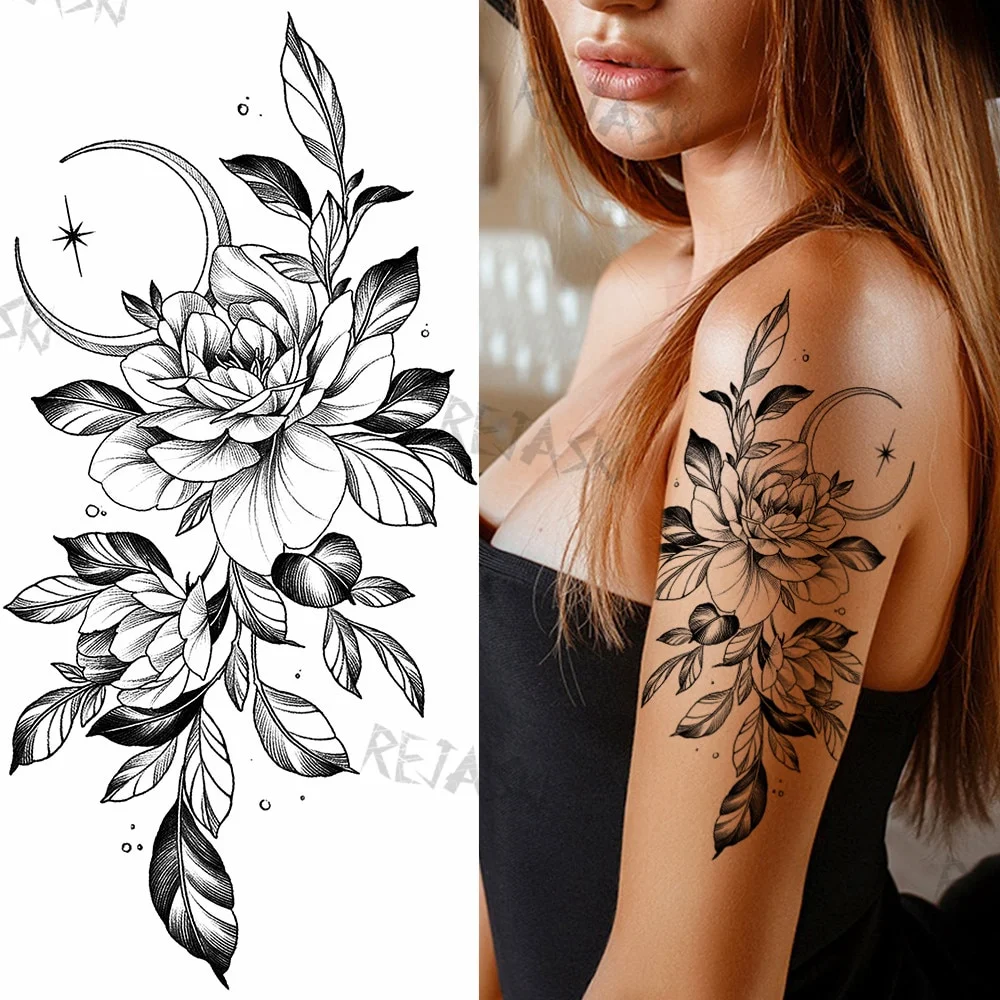 Sdrawing Rose Jewelry Water Transfer Tattoo Stickers Women Body Chest Art Temporary Tattoo Girl Waist Bracelet Flash Tatoos Flower