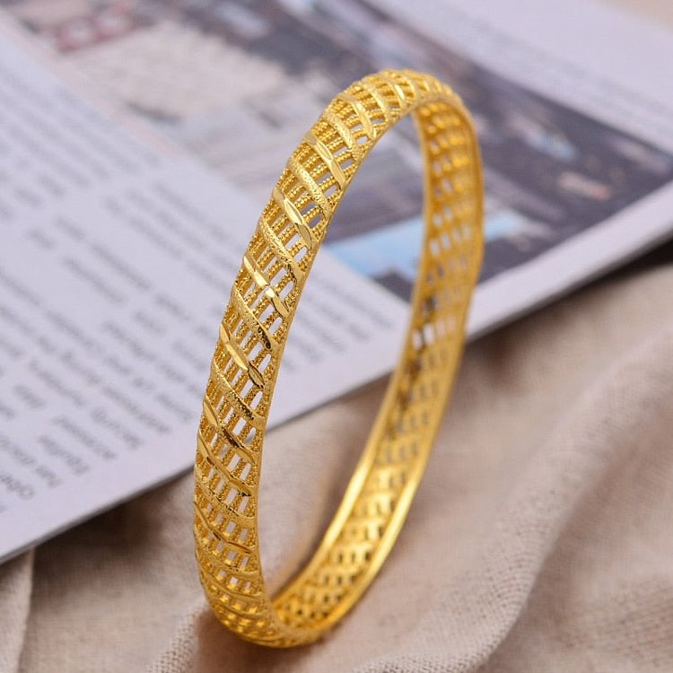 24K 1pcs Middle East Arab Dubai 6.5cm Big Size Bracelet Gold Color Bangles For Women