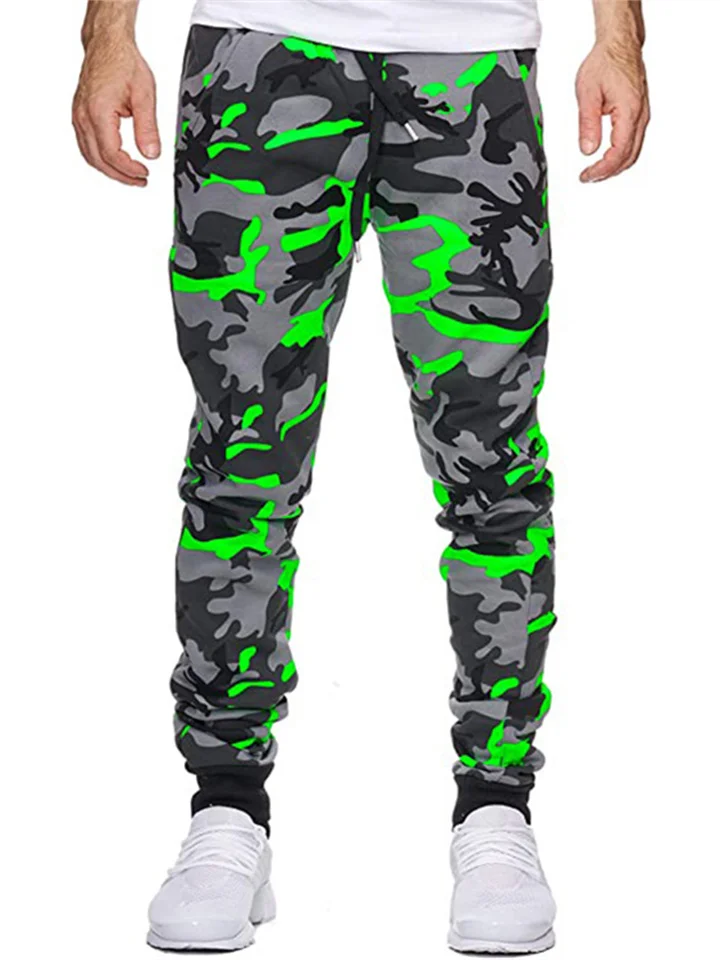 New Men's Casual Camouflage Mid-waist High Elastic Print Stretch Fabric Sports Jogging Trousers-Cosfine