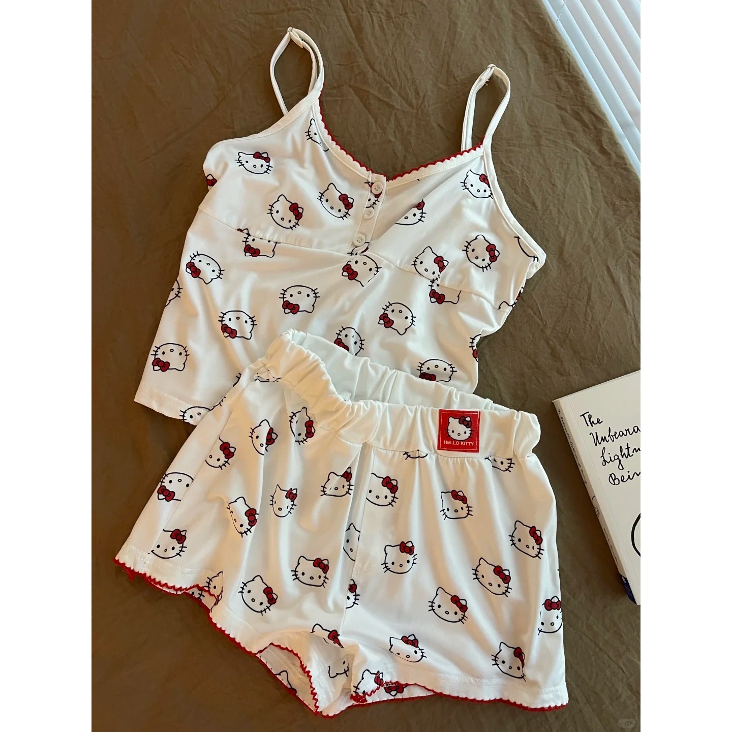 Lovingerie - Kitten Print Suspender Sexy Pajama Shorts Set