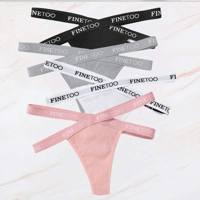 FINETOO 4PCS/Set M-XL G-string Women's Cotton Cross Strap Panties Letter Waisted Underwear Femme Thongs Sexy Hollow Out Lingerie