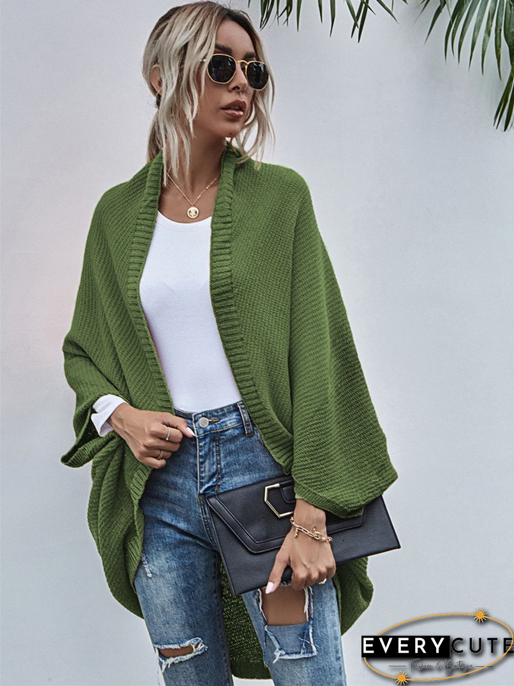 Contrast Shawl Knitted Cardigan Sweater