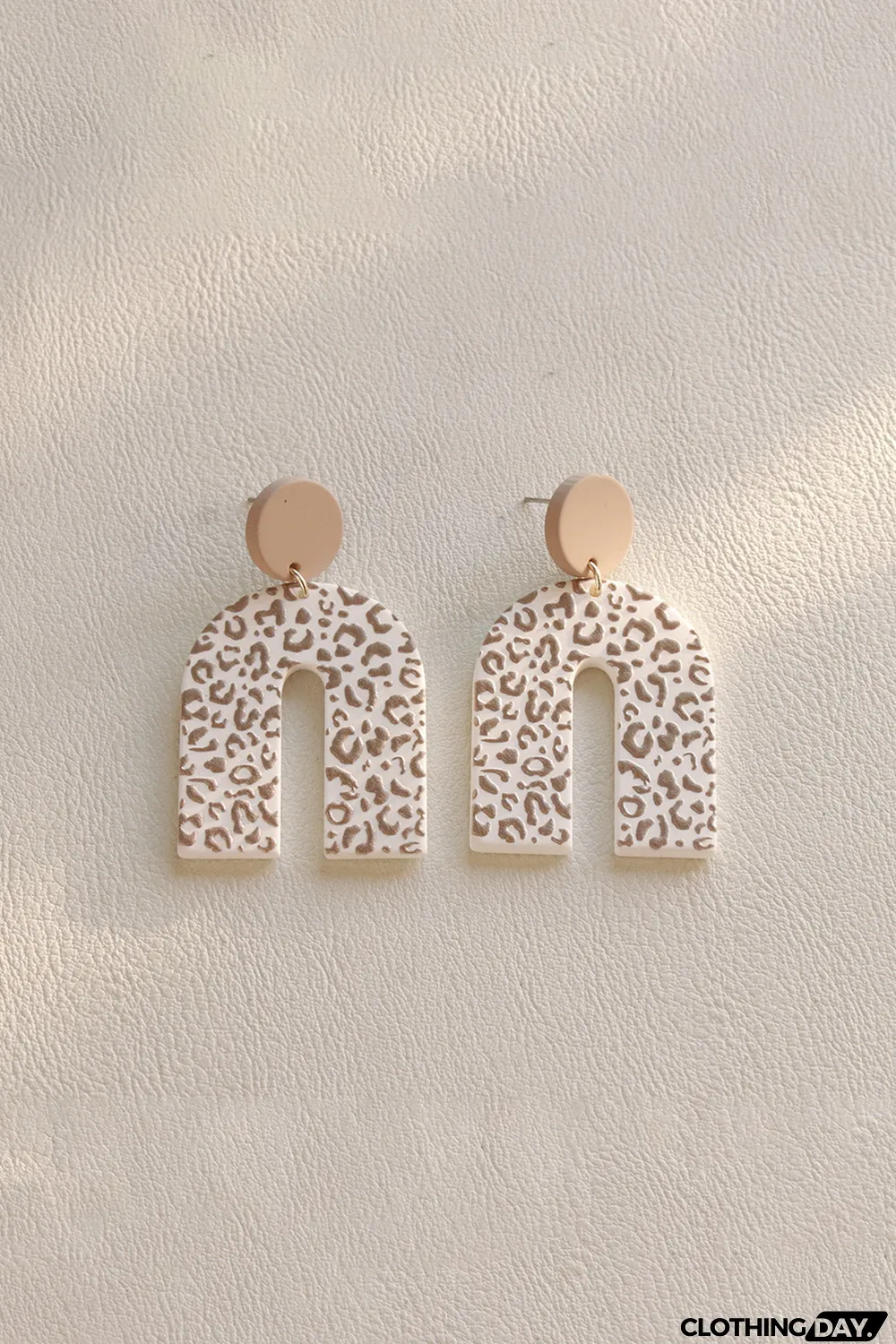Beige Neutral Animal Print U Shaped Earrings