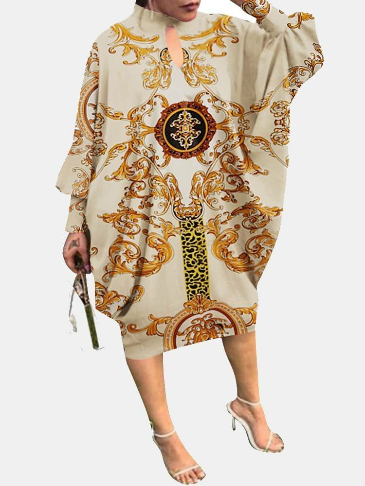 Tribal Pattern Loose Long Sleeve Hollow Dress - Life is Beautiful for You - SheChoic