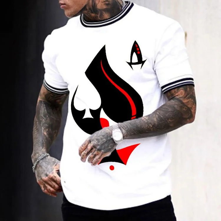 BrosWear Men's Street Style Poker Print T-shirt white