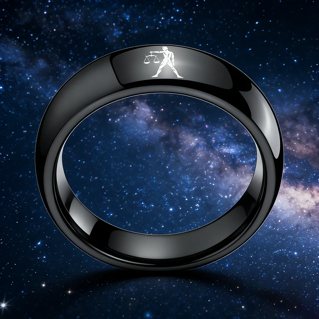 Black Libra Couples Dome Tungsten Carbide Rings Prints Laser Design Domed Top Tungsten Wedding Band 4MM 6MM 8MM Width