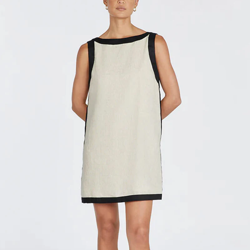 IO Dress Chic Linen Summer Women Dress 2024 Solid Sleveelss Pacthwork  Basic Tank Dress Elegant Ladies Dresses Summer Sale Boho Sundress IO Dress