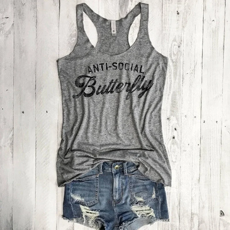 Women Tank Top Sleeveless Letter Print Summer Hot Sale Loose Cotton Vest Casual Streetwear Tops Gym Fitness Workout Blouse