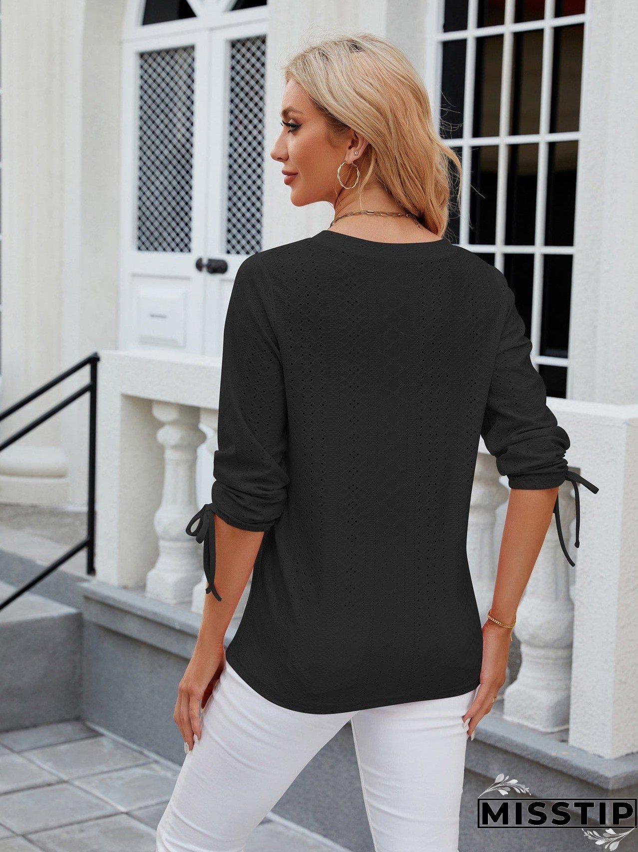 Short Sleeve Mock Neck T-Shirt with Side Slits