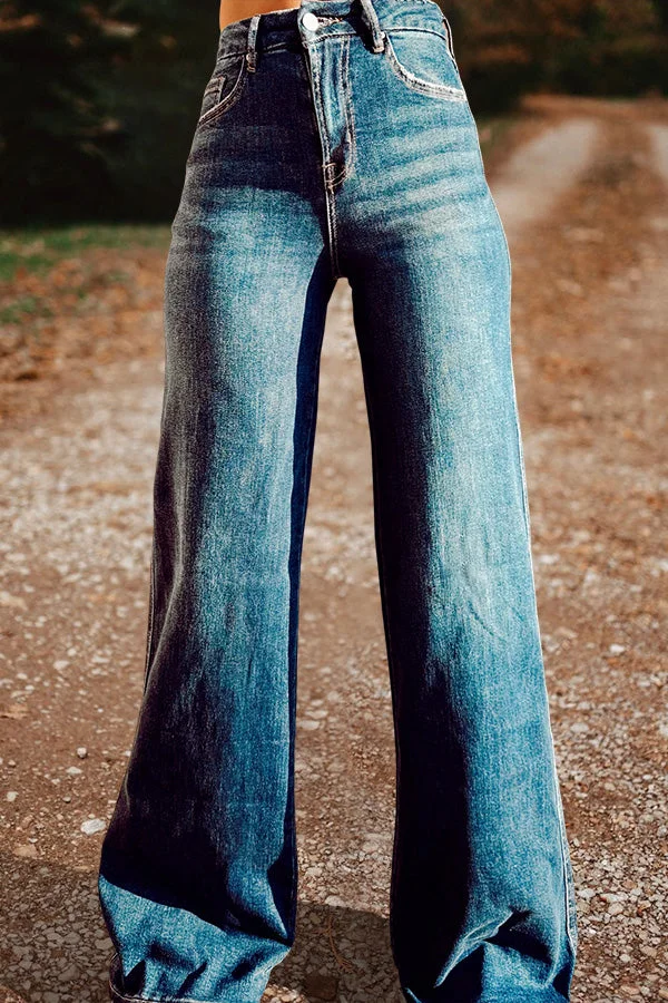 Vintage Washed Wide Leg Jeans