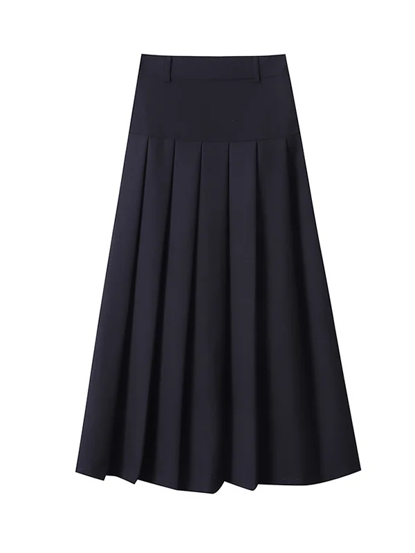 Timeless Grace: A-Line High-Waisted Split-Joint Skirts with Pleats and ...