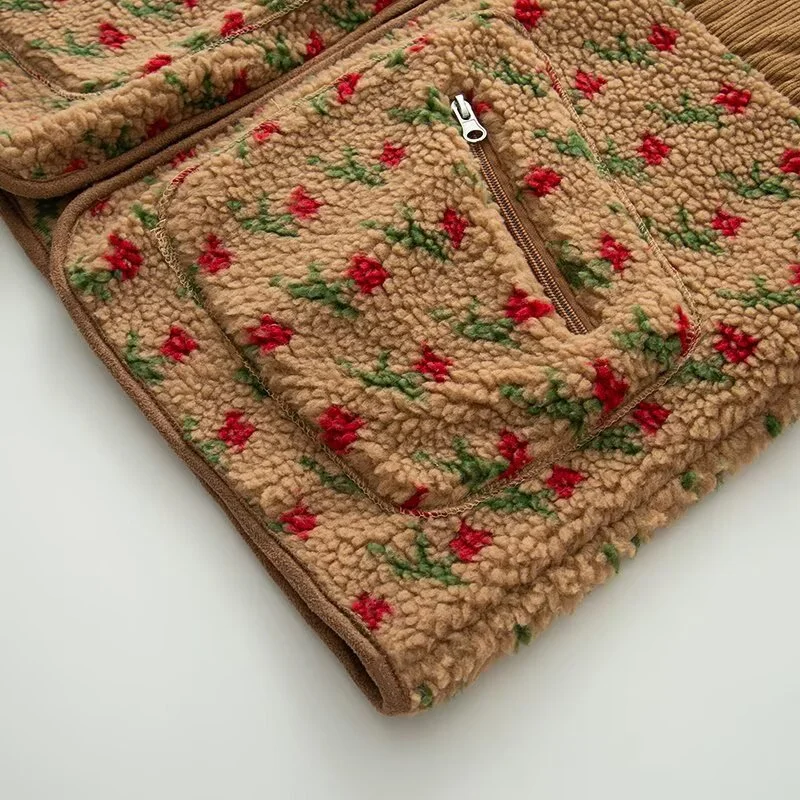 Nigikala Nigikala New Fashion Temperament Women's Lamb Velvet Flower Jacket