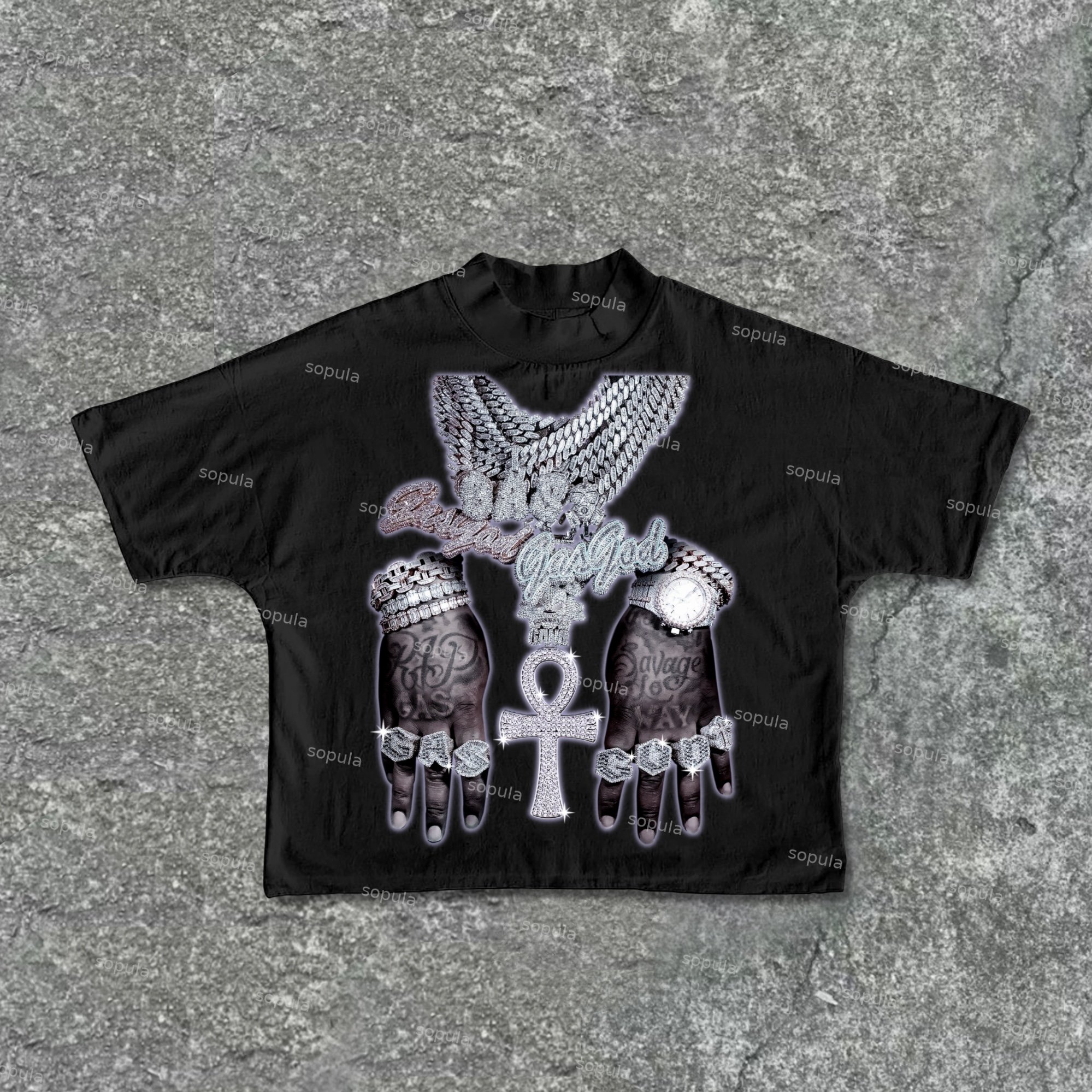 Sopula Cross Necklace Street Wealth Tithe Graphic Design Cropped T-Shirts - Sopula｜Premium Graphic Tees & Graphic Clothing