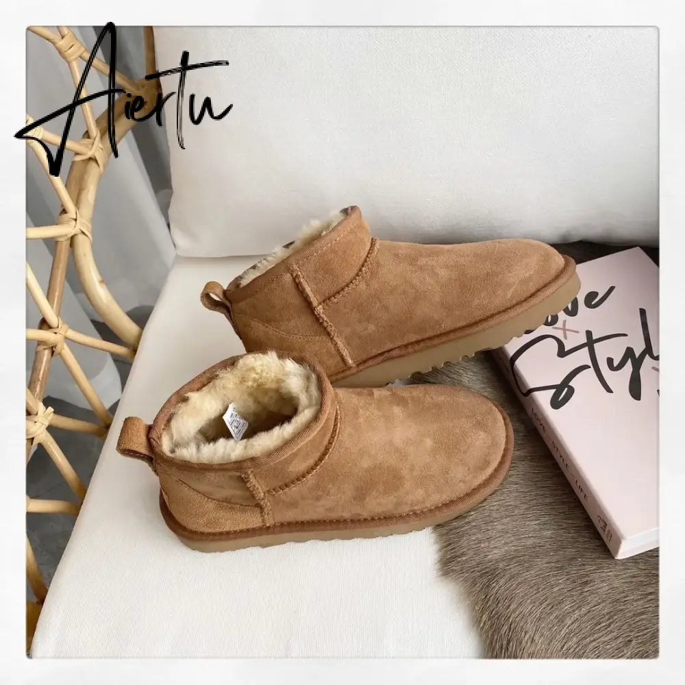 Women Australia Boots Designer Ultra Mini Platform Boot Chestnut Slippers Winter Warm Fur Cow Leather Wool Suede Snow Boots Aiertu