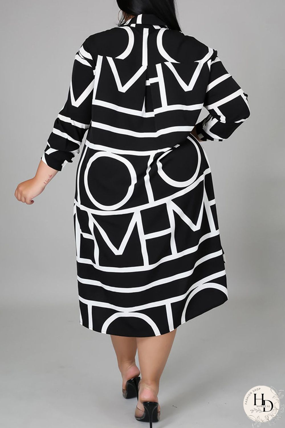 White Casual Print Split Joint Turndown Collar Shirt Dress Plus Size Dresses