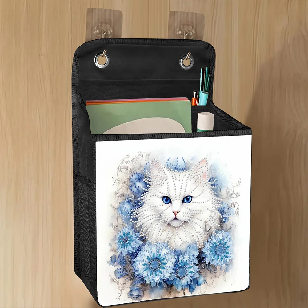 5D DIY Blue Cat Diamond Painting Hanging Storage Bag Diamond Art Organizer Box Home Decor 