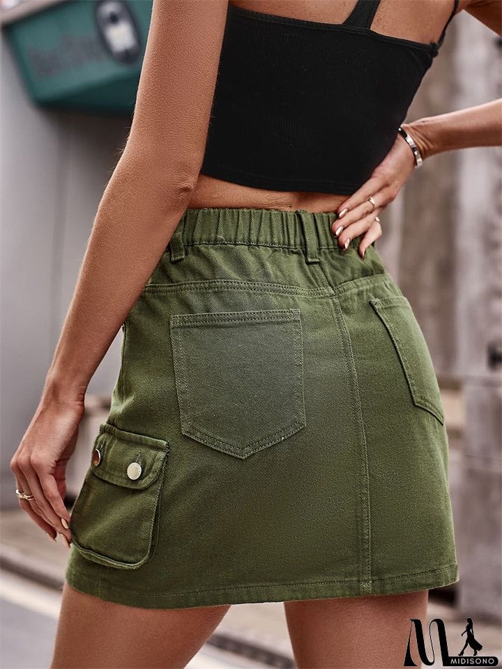 MidiSono - Female Summer Elastic Waist Short Cargo Skirt