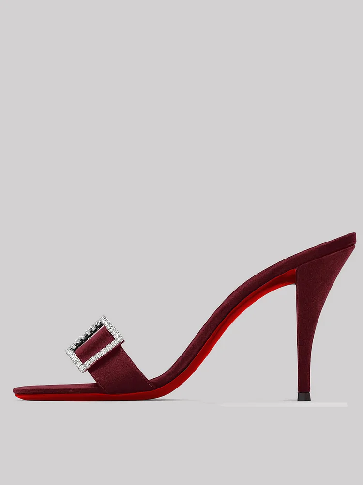 100mm Women's Open Toe Sandals Stiletto Red Bottom High Heels Vegan Mules Suede Shoes