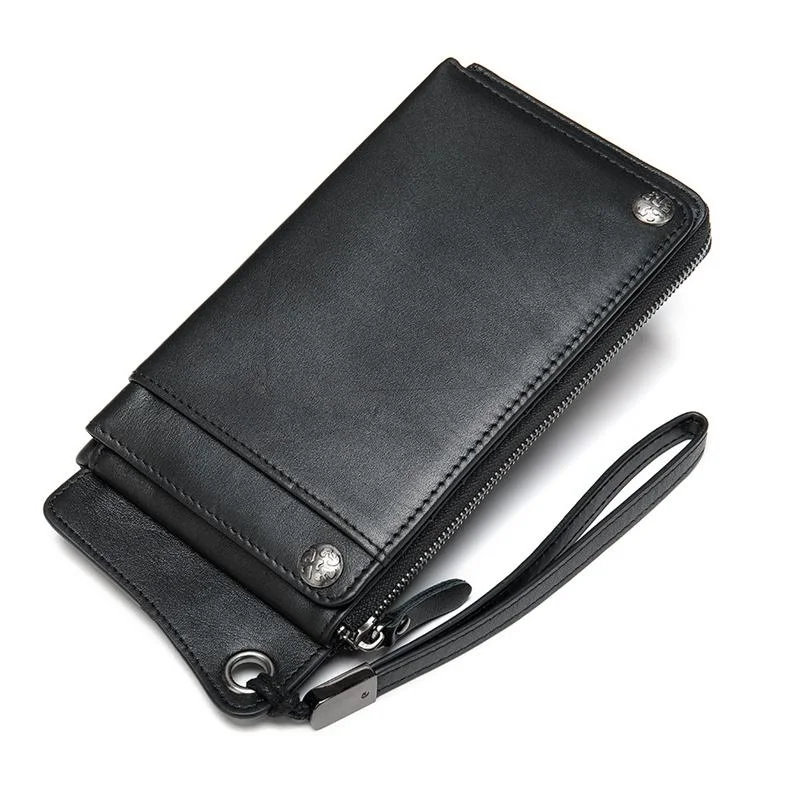 Men's  Zipper Design Simple Style Leather Wallet