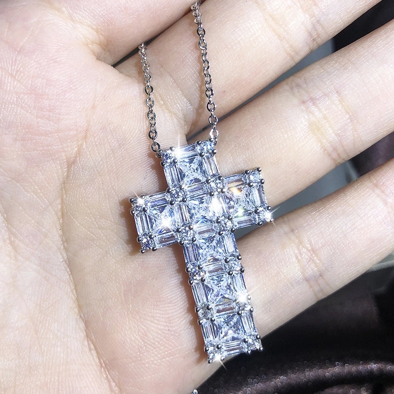 Copper Cable Chain Plating Cross Zircon Necklace