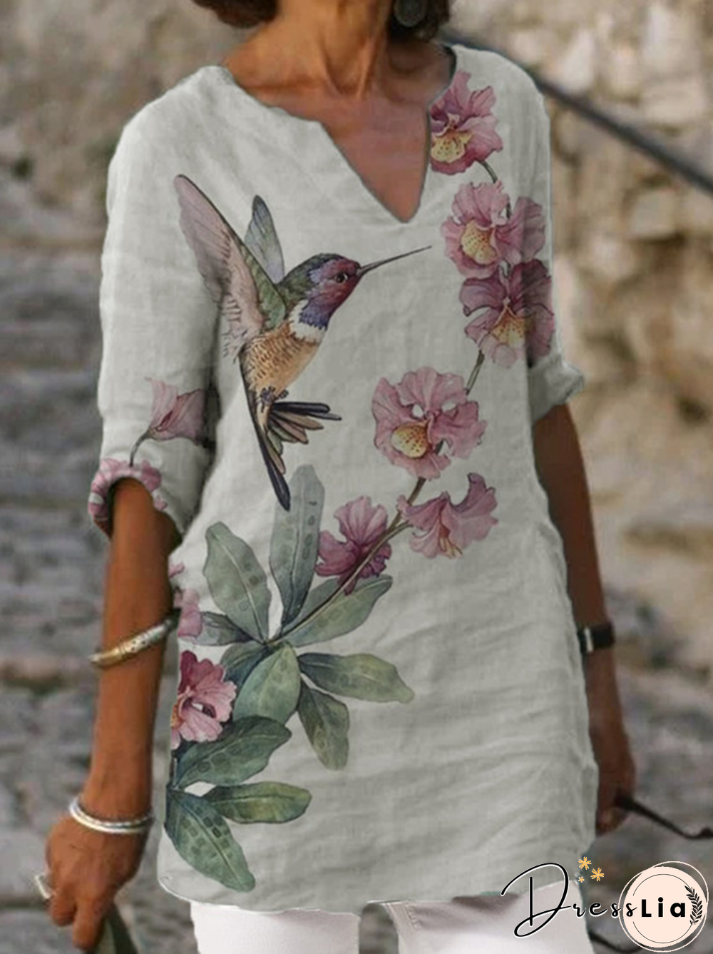Half Sleeve V Neck Casual Floral-print Tops