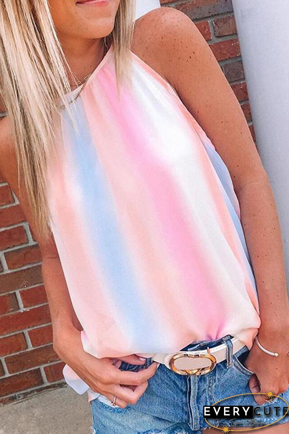 Rainbow Tie Dye Halter Loose Tank Top