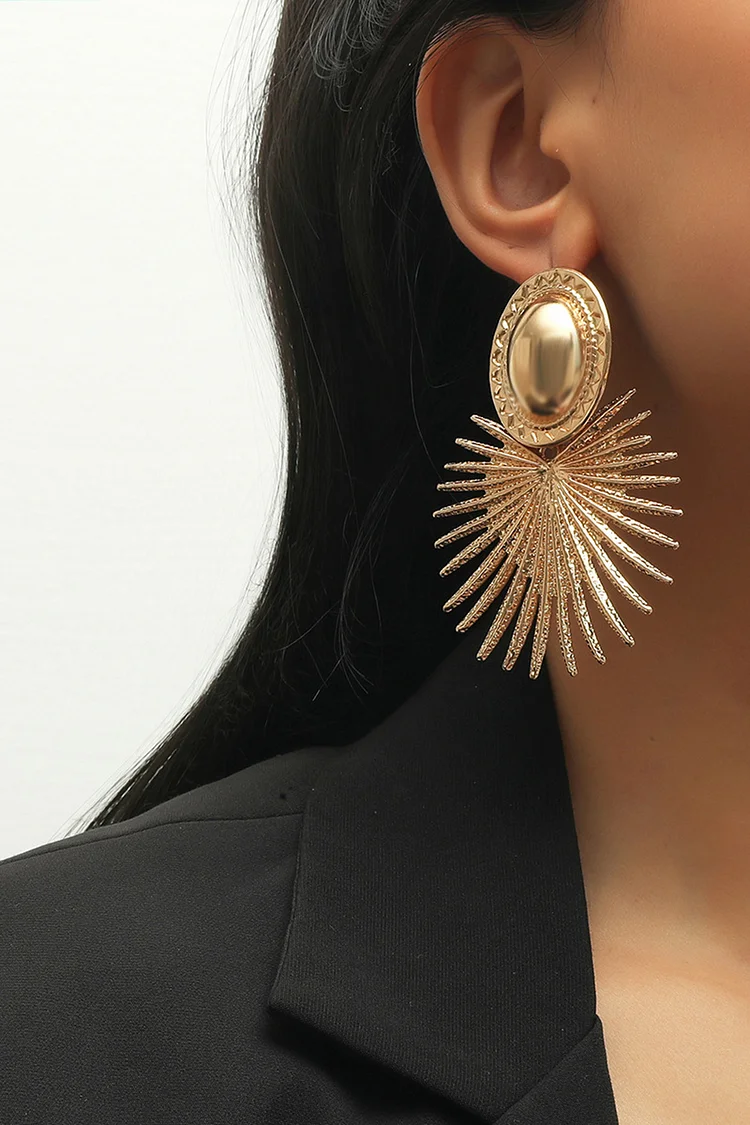 Party Exaggerated Geometric Metal Sun Peacock Hoop Earrings 2024 - Xpluswear