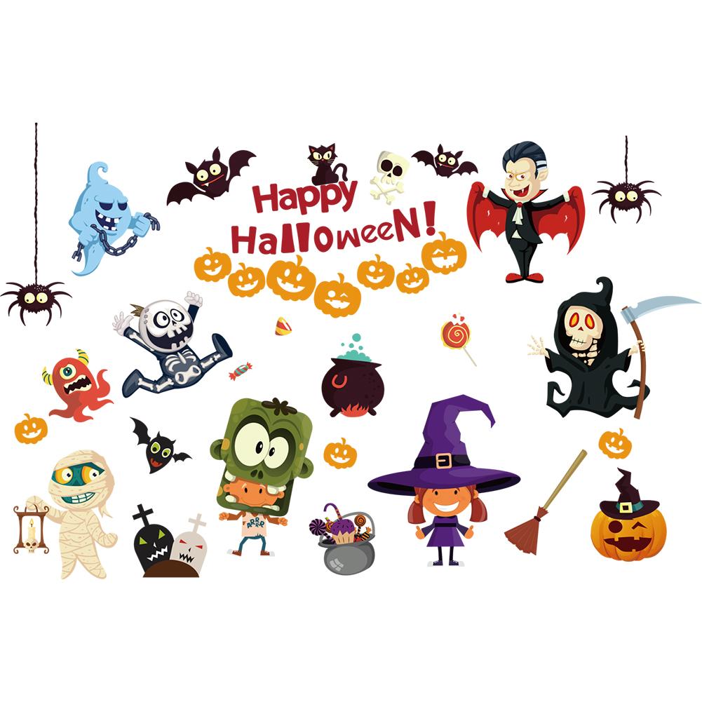 

Halloween Cartoon Pumpkin Wall Paster Waterproof Witch Wall Sticker Decor, 501 Original