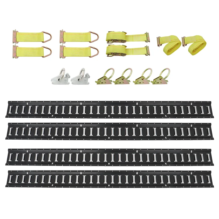 SEBLAFF E-Track System Starter Rail Tie Down Kit with 4Pcs 5Ft Rails 2Pcs Ratchet Trailer Tie Down Straps 4Pcs Rope Tie Offs and 6Pcs Heavy Duty E-Track O-Ring Anchors Heavy Loads up to 2,000 Lbs