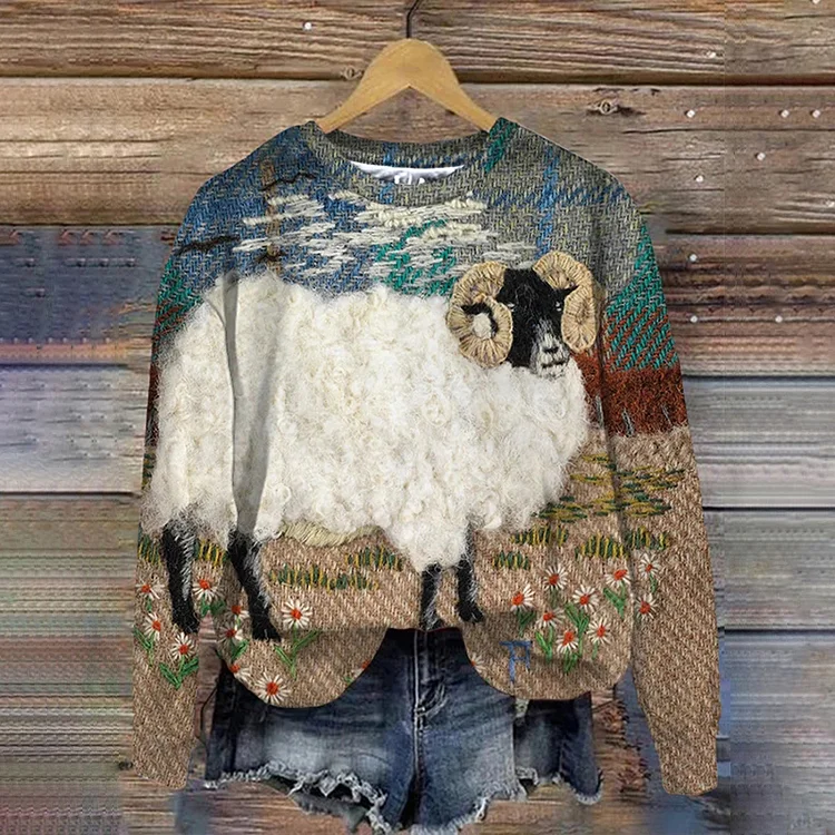 Women's Farm Goat Pattern Casual Sweater