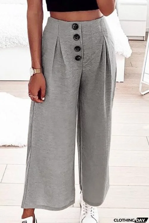 Button Wide Leg Pants