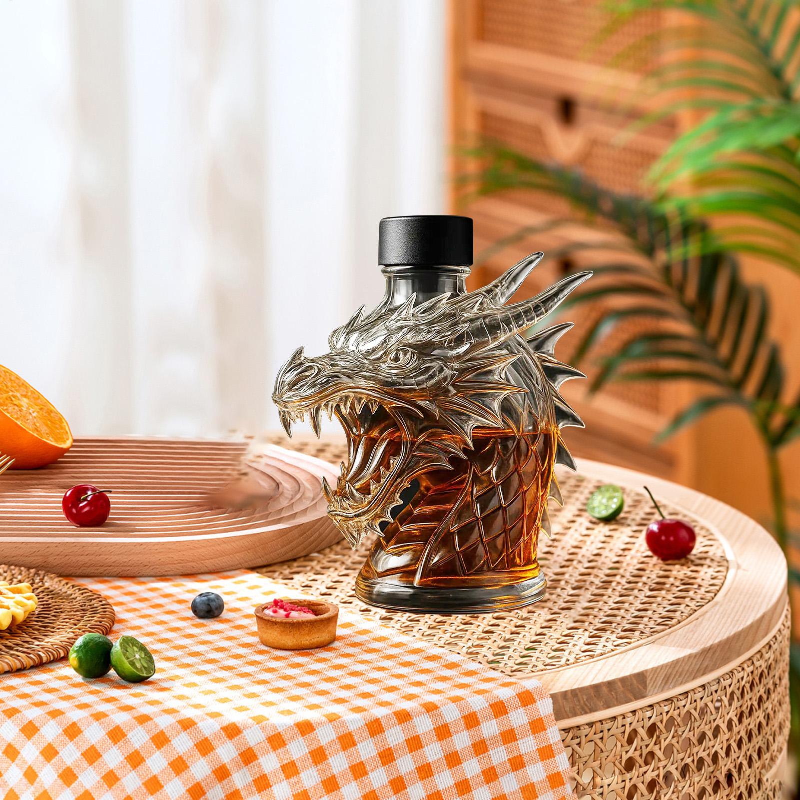 Tegooe Dragon Head Whiskey Decanter - Unique Glass Liquor Dispenser for Spirits
