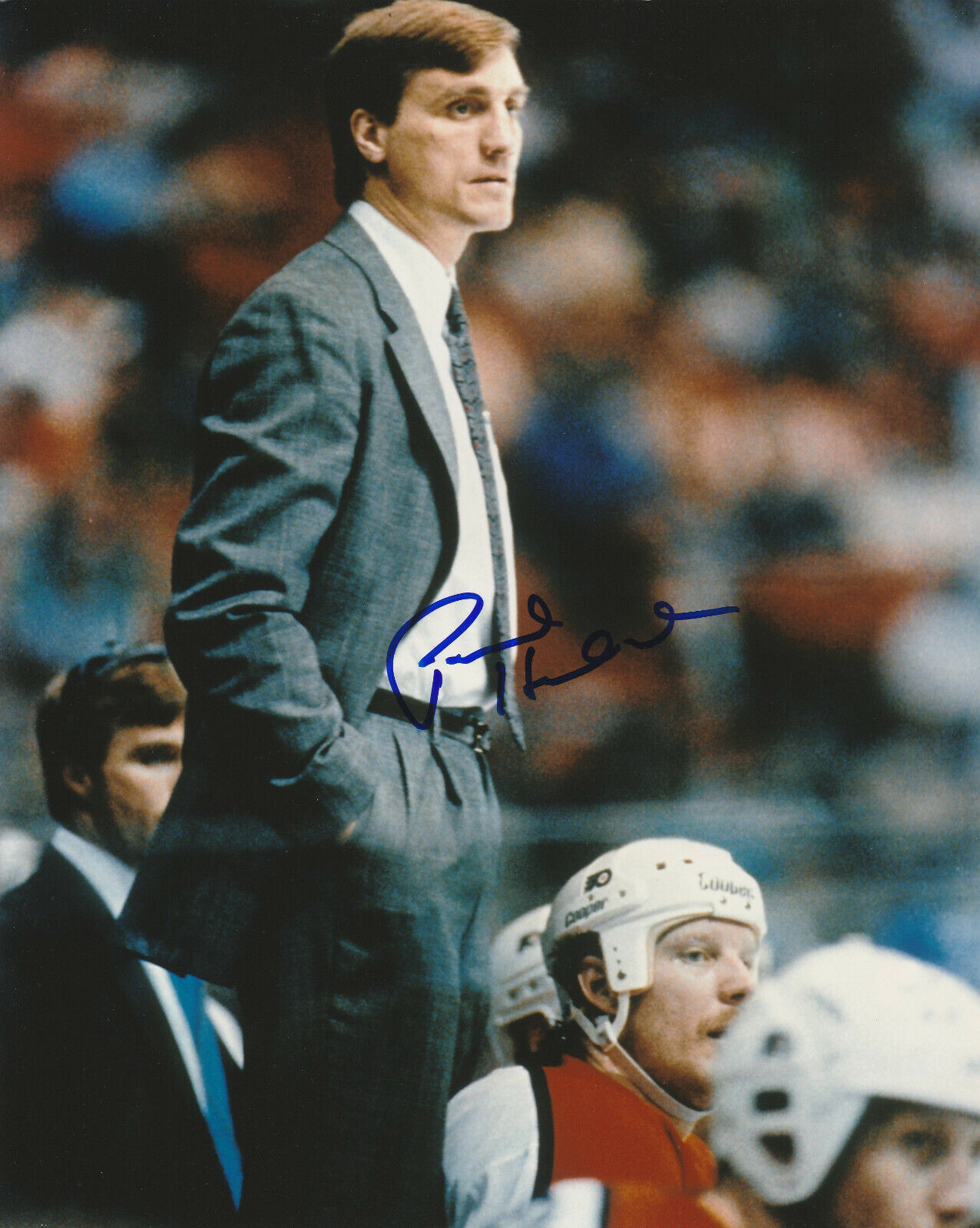 VINTAGE PAUL HOLMGREN SIGNED PHILADELPHIA FLYERS HEAD COACH 8x10 Photo Poster painting Autograph