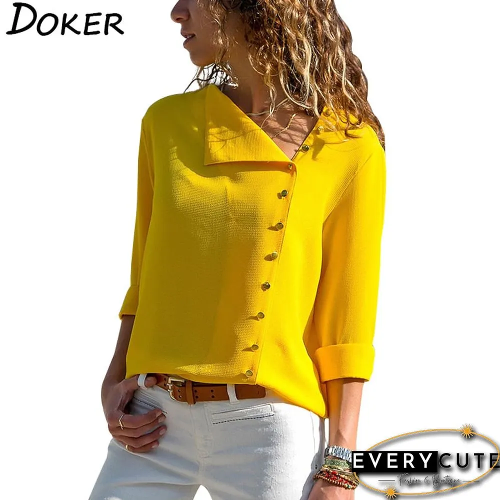 Womens tops and blouses-fashion long sleeve-skew collar chiffon blouse casual plus size