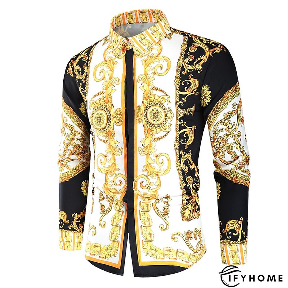 Men's Shirt Prom Shirt Classic Collar Spring &  Fall Long Sleeve Black White Red Geometric Party Casual Clothing Apparel Print | IFYHOME